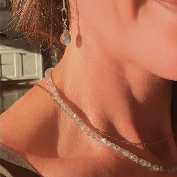 Labradorite Gemstone Necklace Gold Toggle Clasp Removable Pearl Healing Crystal - Picture 10 of 11